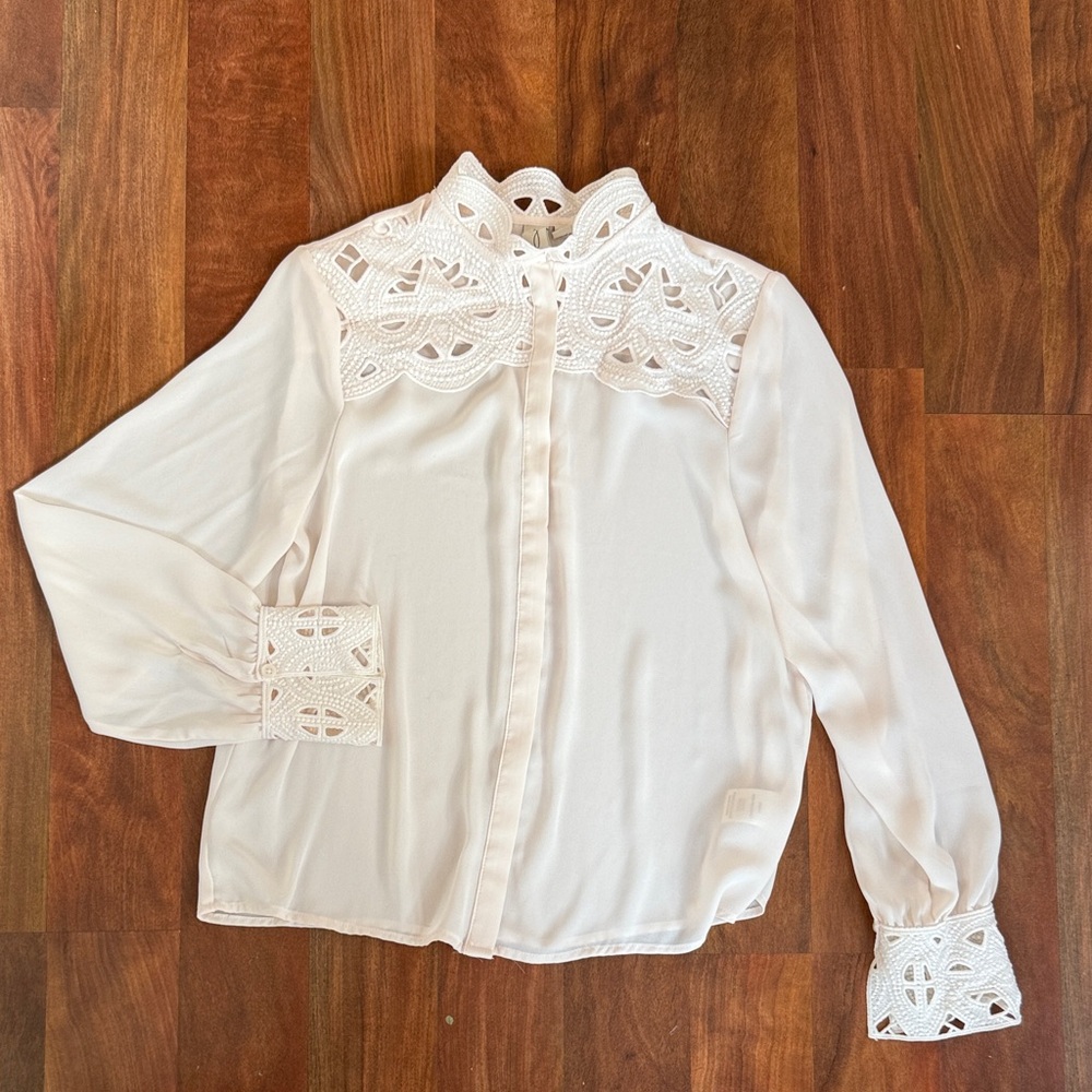 Joie Cream Lace Detail Blouse size small